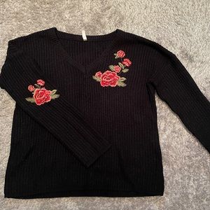 Bluenotes Black Floral Embroidered Sweater